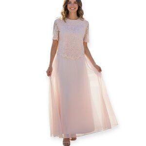 Brilliante by J.A. Pink Beaded Lace Formal Gown Dress 2X Plus Size Elegant